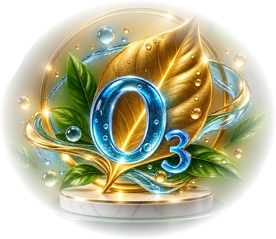 Hoja dorada con el símbolo del ozono